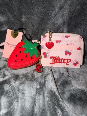 Juicy Couture Pink Strawberry Cardholder with Red Strawberry Coin Pouch *nwt